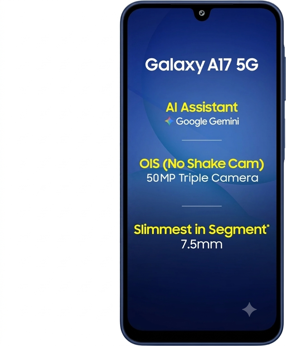 Samsung 17.02 Centimeter (6.7) Galaxy A17 5G Charger in the Box Full HD+ 90 Hz Super AMOLED Display Triple Rear Camera 50 MP + 5 MP + 2 MP & 13 MP Front Camera Samsung Exynos 1330 Octa Core Processor Smartphones Mobile