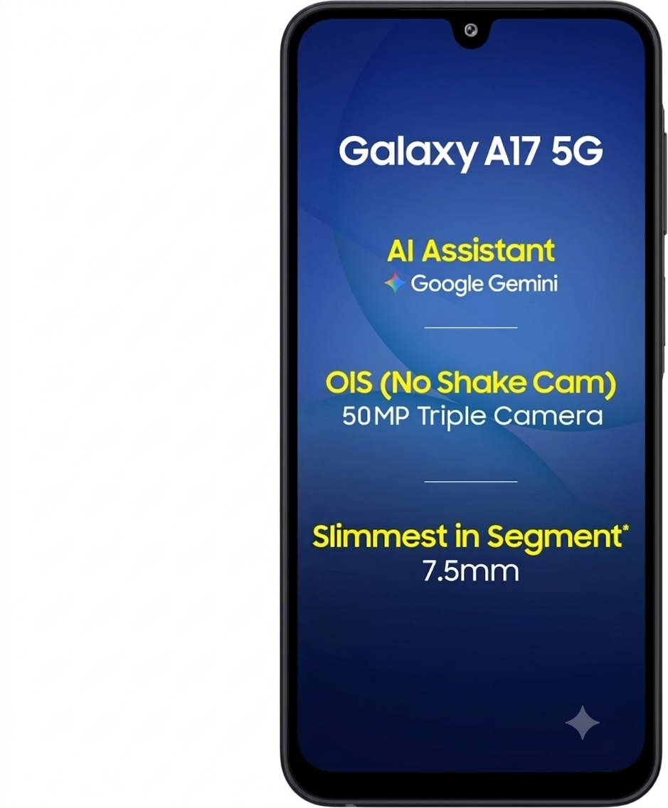 Samsung 17.02 Centimeter (6.7) Galaxy A17 5G Charger in the Box Full HD+ 90 Hz Super AMOLED Display Triple Rear Camera 50 MP + 5 MP + 2 MP & 13 MP Front Camera Samsung Exynos 1330 Octa Core Processor Smartphones Mobile