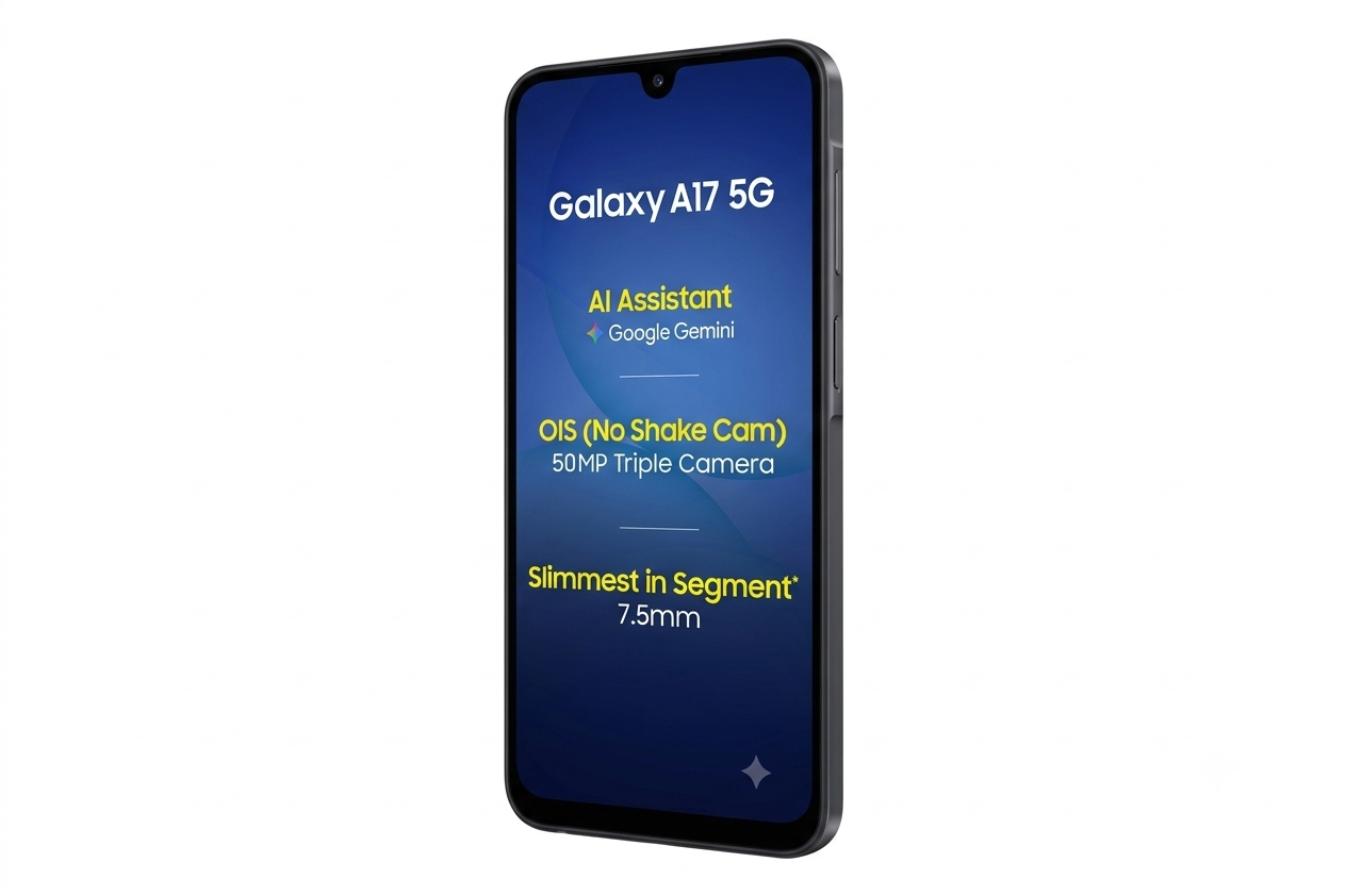 Samsung 17.02 Centimeter (6.7) Galaxy A17 5G Charger in the Box Full HD+ 90 Hz Super AMOLED Display Triple Rear Camera 50 MP + 5 MP + 2 MP & 13 MP Front Camera Samsung Exynos 1330 Octa Core Processor Smartphones Mobile
