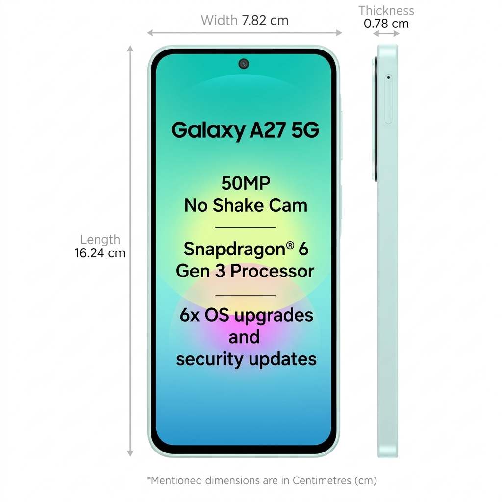 Samsung 16.89 Centimeter (6.65) Galaxy A27 5G 120 Hz Full HD+ Super AMOLED Display Triple Rear Camera 50 MP + 5 MP + 2 MP & 12 MP Front Camera Qalcomm® Snapdragon® 6 Gen 3 Octa Core Processor Smartphones Mobile