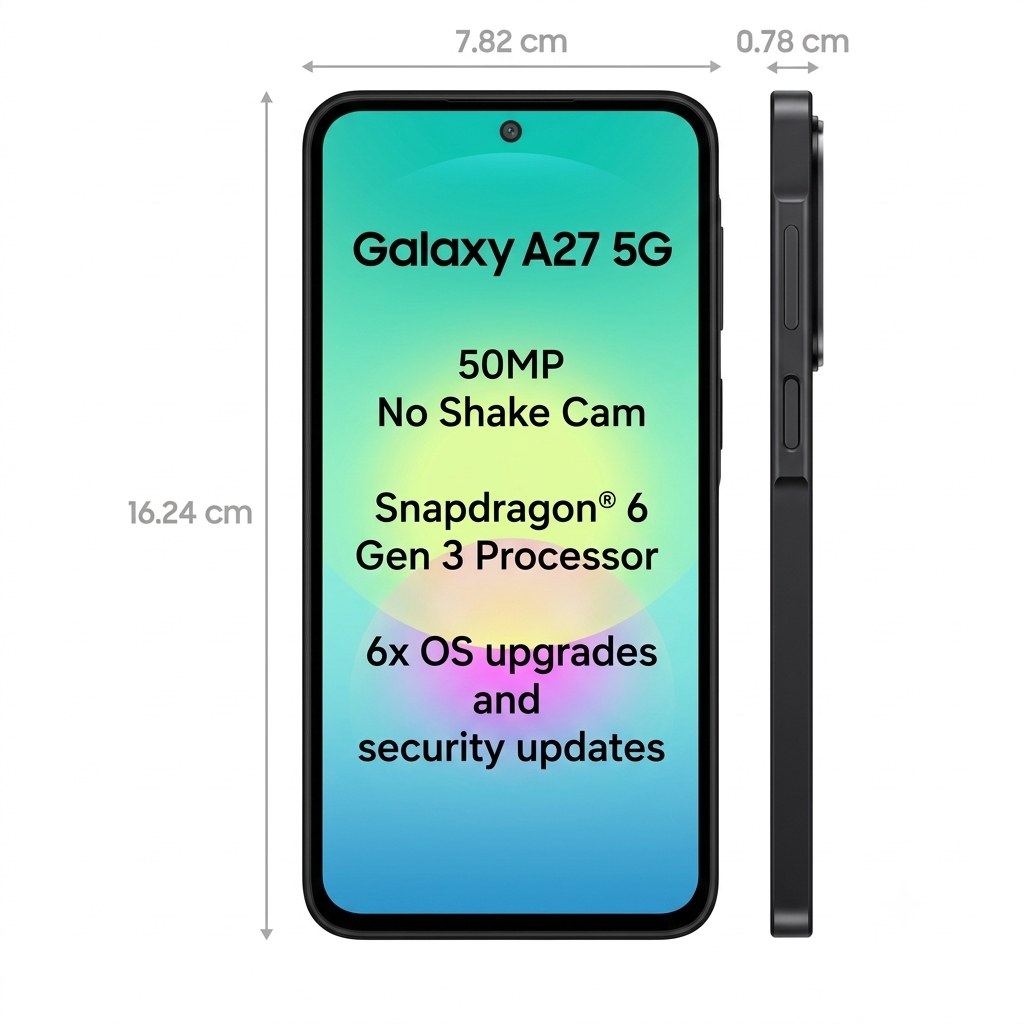 Samsung 16.89 Centimeter (6.65) Galaxy A27 5G 120 Hz Full HD+ Super AMOLED Display Triple Rear Camera 50 MP + 5 MP + 2 MP & 12 MP Front Camera Qalcomm® Snapdragon® 6 Gen 3 Octa Core Processor Smartphones Mobile