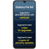 Samsung 16.91 Centimeter (6.66) Galaxy F16 5G Triple Rear Camera 50MP + 5MP + 2MP, 13MP Front Camera Full HD+ Super AMOLED Display MediaTek Dimensity 6300 Octa Core Processor Smartphones Mobile