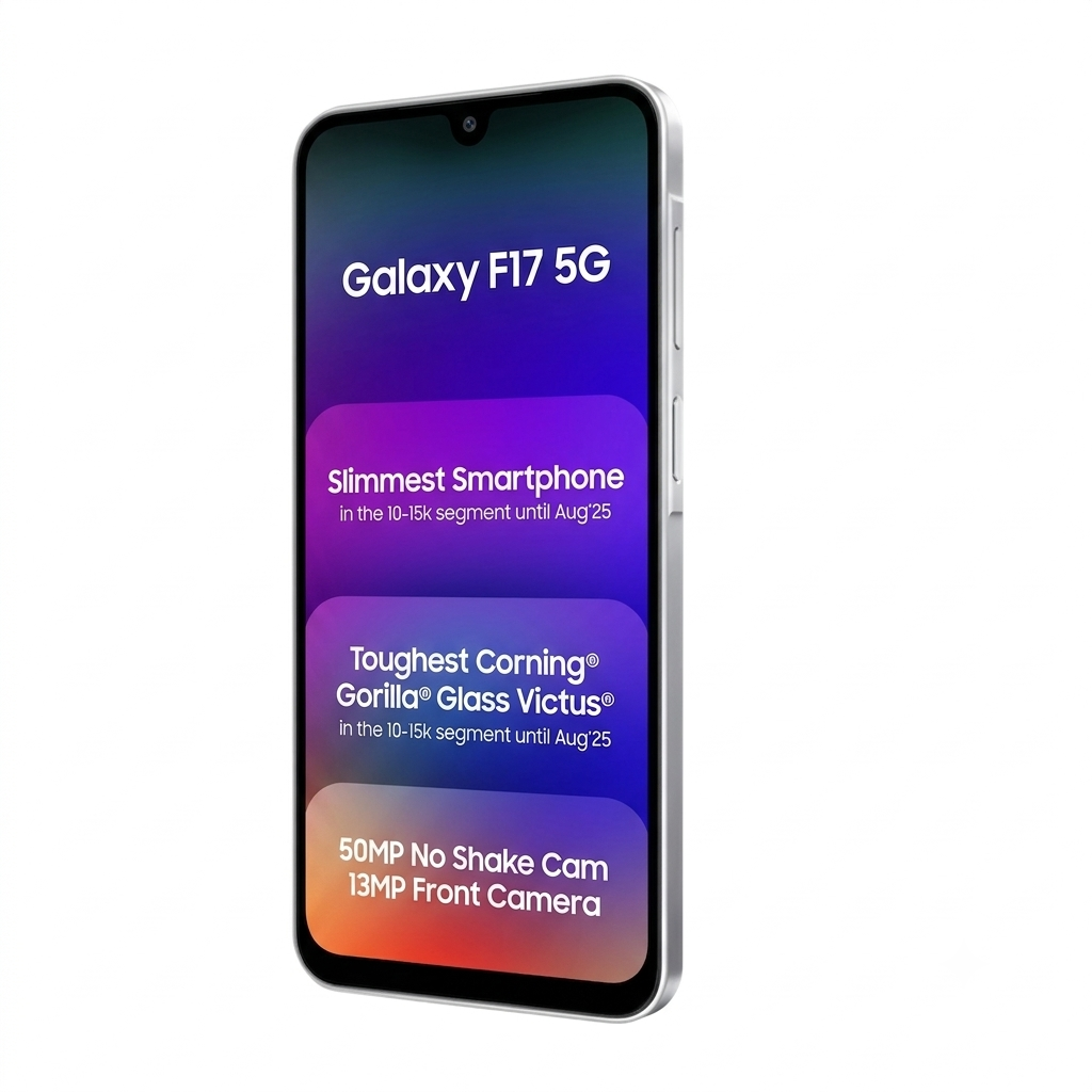 Samsung 16.91 Centimeter (6.66) Galaxy F17 5G Triple Rear Camera 50MP + 5MP + 2MP, 13MP Front Camera Full HD+ Super AMOLED Display Samsung Exynos 1330 Octa Core Processor Smartphones Mobile