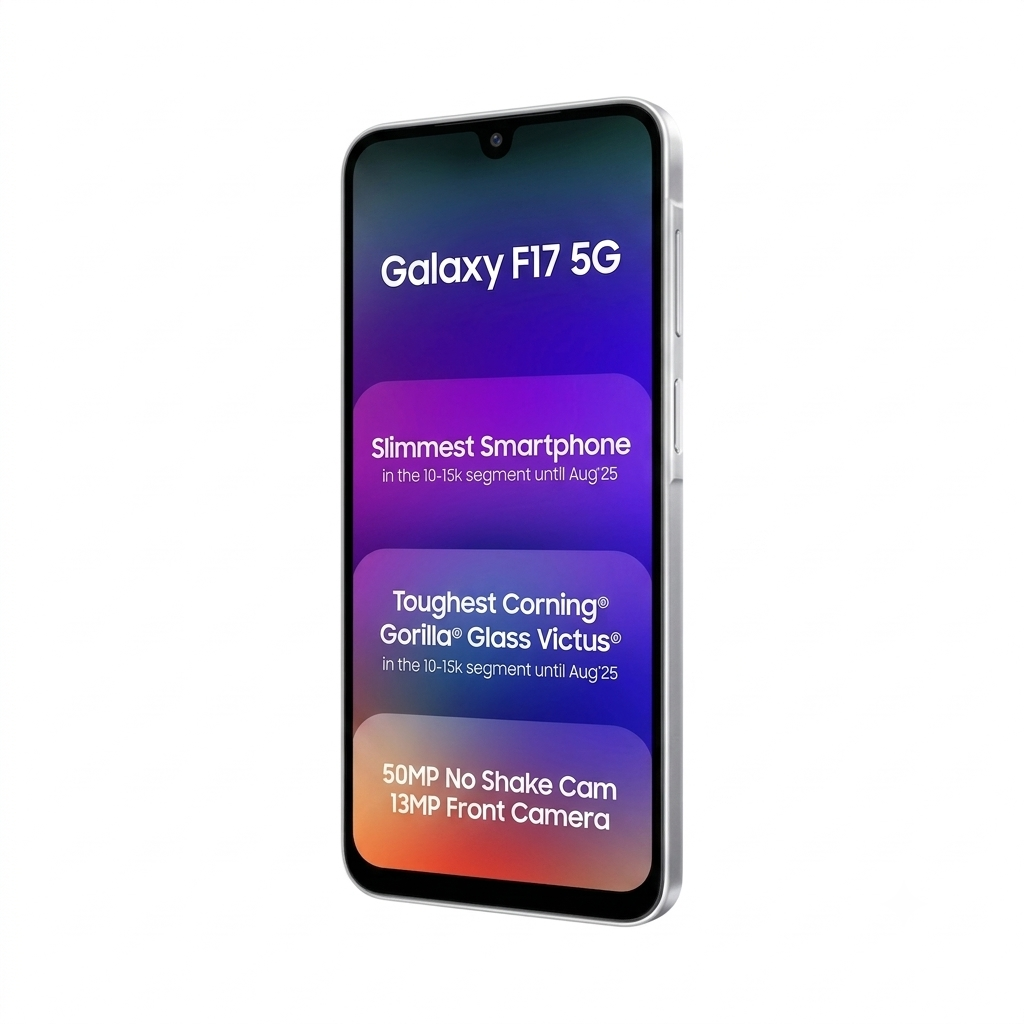 Samsung 16.91 Centimeter (6.66) Galaxy F17 5G Triple Rear Camera 50MP + 5MP + 2MP, 13MP Front Camera Full HD+ Super AMOLED Display Samsung Exynos 1330 Octa Core Processor Smartphones Mobile