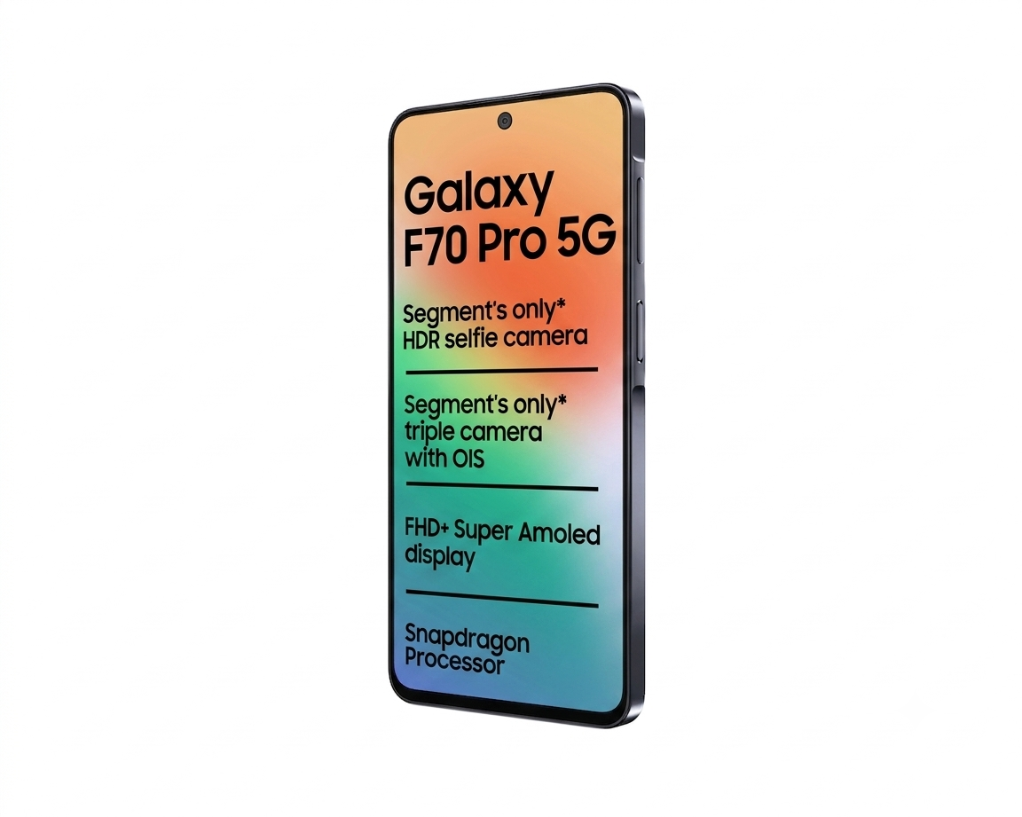 Samsung 17.02 Centimeter (6.70) Galaxy F70 Pro 5G Triple Rear Camera 50MP + 5MP + 2MP, 12MP Front Camera Full HD+ Super AMOLED Display Qualcomm® Snapdragon® 6 Gen 3 Octa Core Processor Smartphones Mobile
