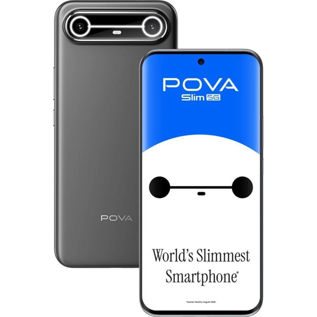 Tecno Pova Slim 5G 17.22 Centimeter (6.78) 50MP + 2MP Dual Rear Camera 13MP Front Camera 144Hz 1.5K Ultra-Bright 3D Curved AMOLED Display MediaTek Dimensity 6400 5G+ 6nm Octa Core Processor Smartphones Mobile