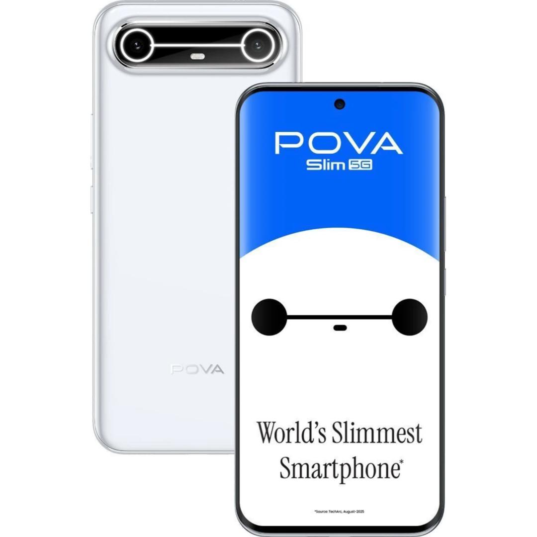 Tecno Pova Slim 5G 17.22 Centimeter (6.78) 50MP + 2MP Dual Rear Camera 13MP Front Camera 144Hz 1.5K Ultra-Bright 3D Curved AMOLED Display MediaTek Dimensity 6400 5G+ 6nm Octa Core Processor Smartphones Mobile