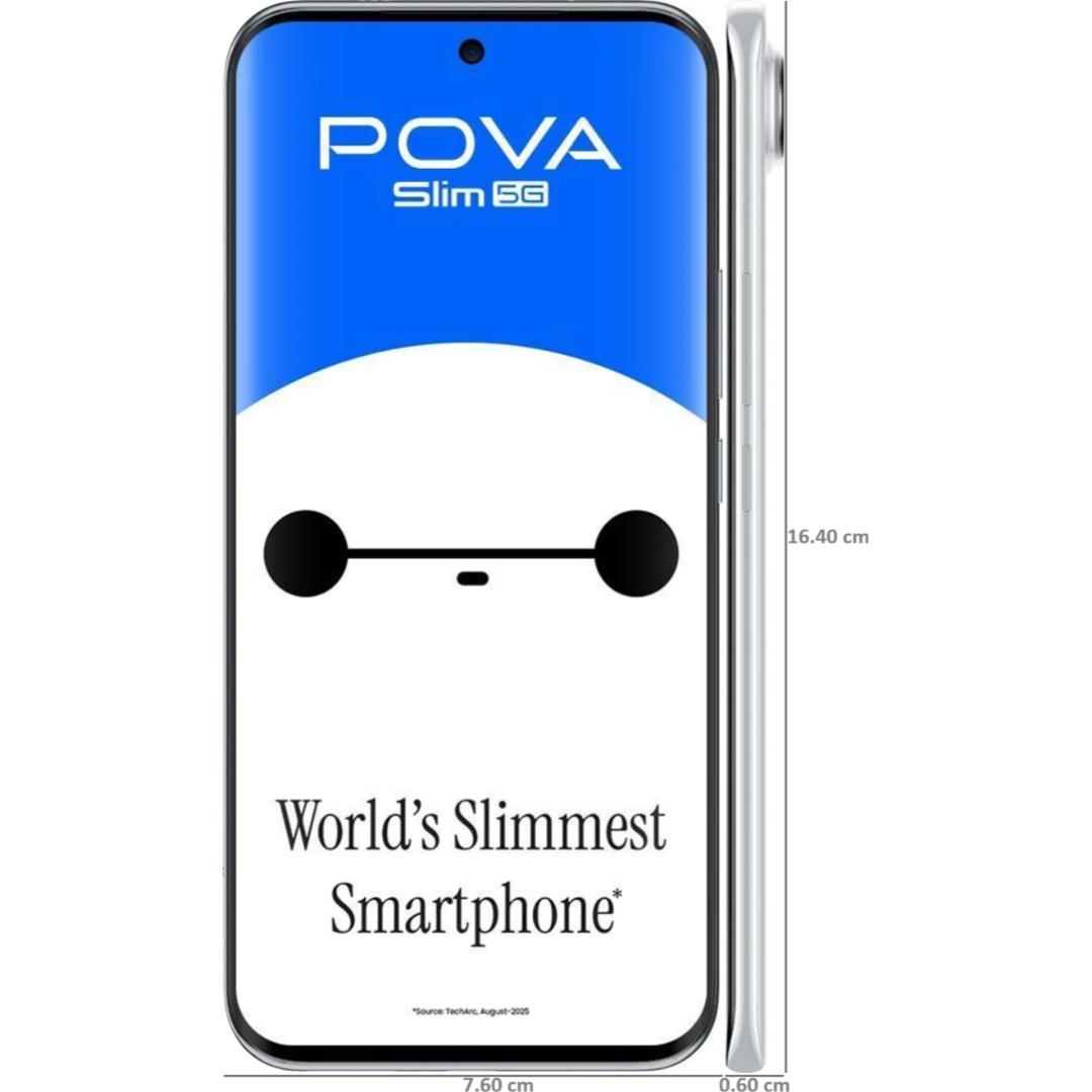 Tecno Pova Slim 5G 17.22 Centimeter (6.78) 50MP + 2MP Dual Rear Camera 13MP Front Camera 144Hz 1.5K Ultra-Bright 3D Curved AMOLED Display MediaTek Dimensity 6400 5G+ 6nm Octa Core Processor Smartphones Mobile