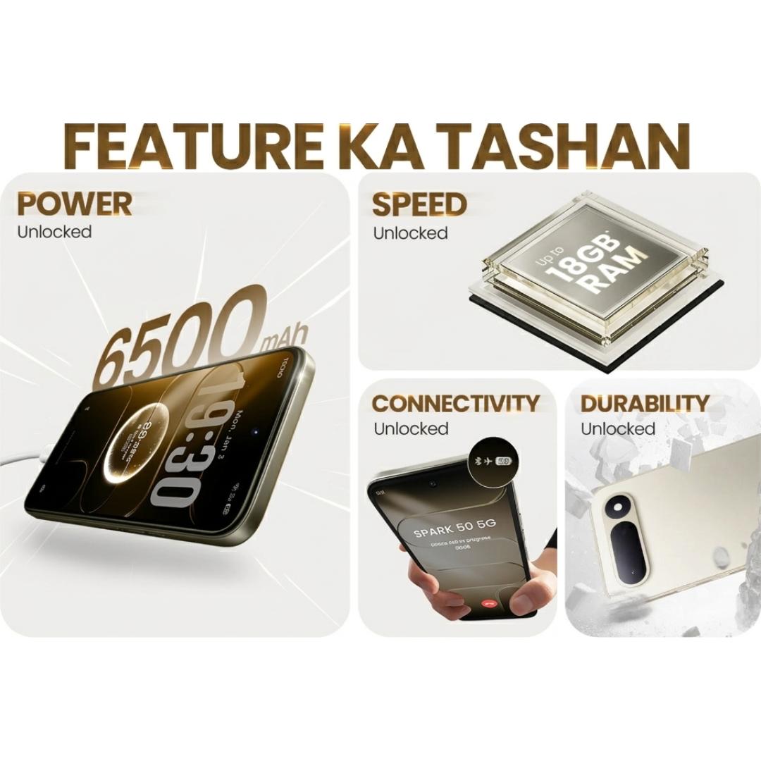 Tecno Spark 50 5G 17.22 Centimeter (6.78) 50MP Rear Camera 8MP Front Camera 120Hz HD+ IPS LCD Display Mediatek Dimensity 6400 Octa Core Processor Smartphones Mobile