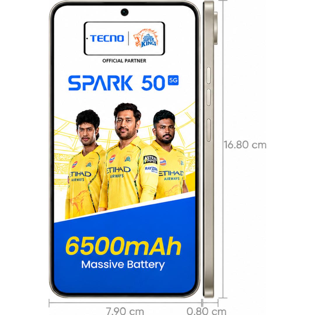 Tecno Spark 50 5G 17.22 Centimeter (6.78) 50MP Rear Camera 8MP Front Camera 120Hz HD+ IPS LCD Display Mediatek Dimensity 6400 Octa Core Processor Smartphones Mobile