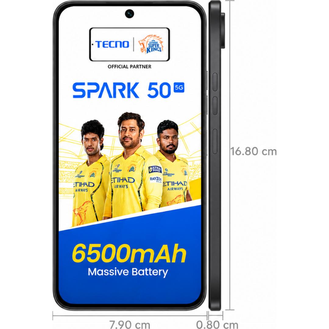 Tecno Spark 50 5G 17.22 Centimeter (6.78) 50MP Rear Camera 8MP Front Camera 120Hz HD+ IPS LCD Display Mediatek Dimensity 6400 Octa Core Processor Smartphones Mobile