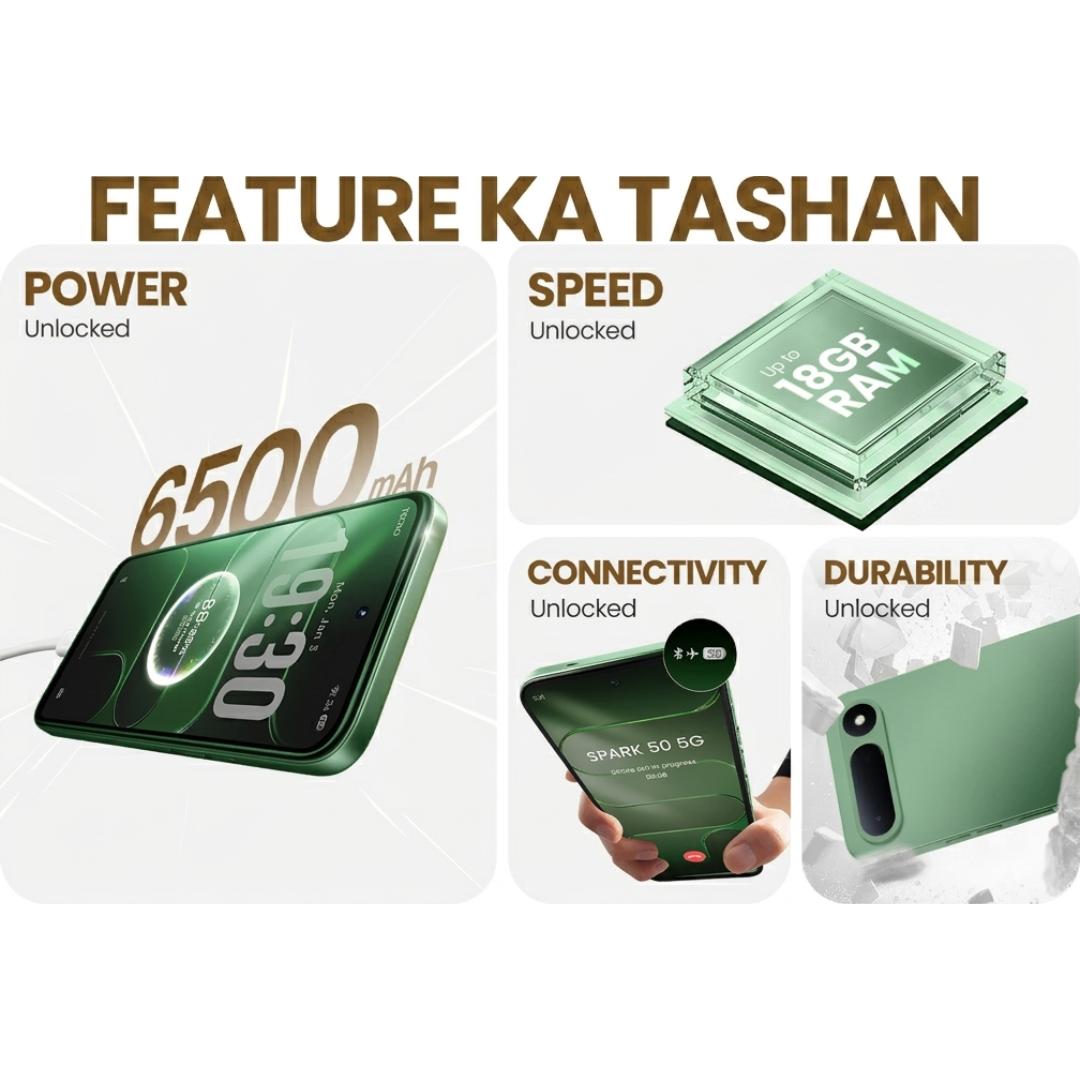Tecno Spark 50 5G 17.22 Centimeter (6.78) 50MP Rear Camera 8MP Front Camera 120Hz HD+ IPS LCD Display Mediatek Dimensity 6400 Octa Core Processor Smartphones Mobile