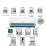 LG 1.5 T US-Q19BNZE1 5 Star AI Dual Inverter AI Convertible 6-in-1 Gold Fin+, Viraat Mode 2-Way Swing HD Filter with Anti-Virus Protection Split Air Conditioner (2025 Model, White)