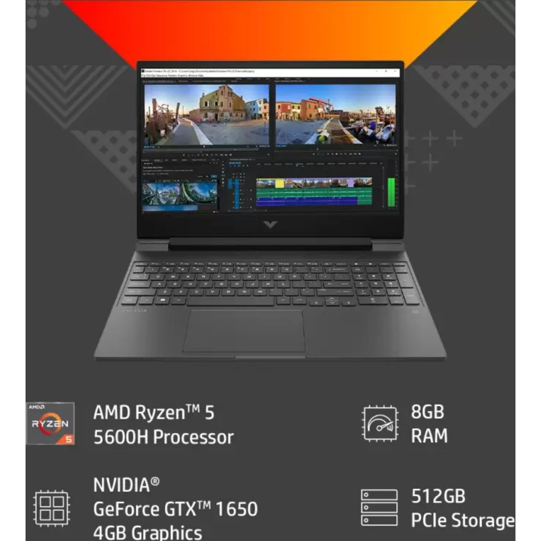 HP 39.6 Centimeter (15.6) Victus 15-FB0121AX-HP Ryzen 5 Hexa Core 5600H 8 GB/512 GB SSD/Windows 11 Home/4 GB Graphics/NVIDIA GeForce GTX 1650 Gaming Laptop (Mica Silver)