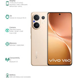 Vivo V60 5G 17.20 Centimeter (6.77) Triple Rear Camera 50 MP ZEISS OIS Main Camera + 50 MP Camera 8 MP Ultra Wide-Angle & 50 MP ZEISS Front Camera 120Hz FHD+ AMOLED Display Qualcomm Snapdragon® 7 Gen 4 Octa Core Processor Smartphones Mobile