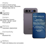 Vivo X300 FE 5G 16.03 Centimeter (6.31) Triple Rear Camera 50MP Telephoto(OIS)-IMX882 + 50MP(OIS)-IMX921 + 8MP Wide Angle-OV08F10 Sensor & 50MP Front Camera 120Hz Full HD+ AMOLED Display Qualcomm® Snapdragon® 8 Gen 5 Octa Core Processor Smartphones Mobile