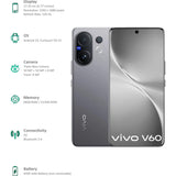 Vivo V60 5G 17.20 Centimeter (6.77) Triple Rear Camera 50 MP ZEISS OIS Main Camera + 50 MP Camera 8 MP Ultra Wide-Angle & 50 MP ZEISS Front Camera 120Hz FHD+ AMOLED Display Qualcomm Snapdragon® 7 Gen 4 Octa Core Processor Smartphones Mobile