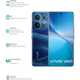 Vivo V60 5G 17.20 Centimeter (6.77) Triple Rear Camera 50 MP ZEISS OIS Main Camera + 50 MP Camera 8 MP Ultra Wide-Angle & 50 MP ZEISS Front Camera 120Hz FHD+ AMOLED Display Qualcomm Snapdragon® 7 Gen 4 Octa Core Processor Smartphones Mobile
