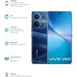 Vivo V60 5G 17.20 Centimeter (6.77) Triple Rear Camera 50 MP ZEISS OIS Main Camera + 50 MP Camera 8 MP Ultra Wide-Angle & 50 MP ZEISS Front Camera 120Hz FHD+ AMOLED Display Qualcomm Snapdragon® 7 Gen 4 Octa Core Processor Smartphones Mobile