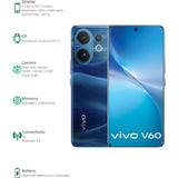 Vivo V60 5G 17.20 Centimeter (6.77) Triple Rear Camera 50 MP ZEISS OIS Main Camera + 50 MP Camera 8 MP Ultra Wide-Angle & 50 MP ZEISS Front Camera 120Hz FHD+ AMOLED Display Qualcomm Snapdragon® 7 Gen 4 Octa Core Processor Smartphones Mobile