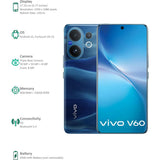 Vivo V60 5G 17.20 Centimeter (6.77) Triple Rear Camera 50 MP ZEISS OIS Main Camera + 50 MP Camera 8 MP Ultra Wide-Angle & 50 MP ZEISS Front Camera 120Hz FHD+ AMOLED Display Qualcomm Snapdragon® 7 Gen 4 Octa Core Processor Smartphones Mobile