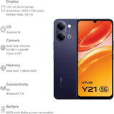Vivo Y21 5G 17.13 Centimeter (6.74) Dual Rear Camera 13MP + 0.08MP & 5 MP Front Camera 120Hz HD+ Capacitive Multi-Touch LCD Display Mediatek Dimensity 6300 6nm Octa Core Processor Smartphones Mobile