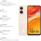 Vivo Y21 5G 17.13 Centimeter (6.74) Dual Rear Camera 13MP + 0.08MP & 5 MP Front Camera 120Hz HD+ Capacitive Multi-Touch LCD Display Mediatek Dimensity 6300 6nm Octa Core Processor Smartphones Mobile