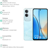 Vivo Y29 5G 16.96 Centimeter (6.68) Dual Rear Camera 50 MP + 0.08 MP & 8 MP Front Camera 120Hz HD+ LCD Display Mediatek Dimensity 6300 Octa Core Processor Smartphones Mobile