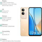 Vivo Y29 5G 16.96 Centimeter (6.68) Dual Rear Camera 50 MP + 0.08 MP & 8 MP Front Camera 120Hz HD+ LCD Display Mediatek Dimensity 6300 Octa Core Processor Smartphones Mobile