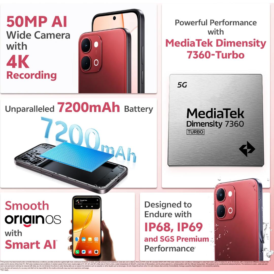 Vivo Y51 Pro 5G 17.14 Centimeter (6.75) Dual Rear Camera 50MP Main Camera + 2MP Camera & 8 MP Front Camera 120Hz FHD+ TFT LCD Display MediaTek Dimensity 7360-Turbo 4nm  Octa Core Processor Smartphones Mobile
