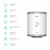 Voltas 15.0 L Aqua Prime 254VPBSI (4610036) 4 Star 2000 W Copper Heating Element Overheat Protection with Quartzline Technology Vertical Electric Storage Water Geyser (2025 Model, White)