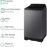 Samsung 9.0 Kg WA90BG4582BDTL 5 Star Ecobubble™ & SpaceMax™ Technology Energy Mode Hygiene Steam WiFi Embedded with Inbuilt Heater Digital Inverter Motor Fully Automatic Top Loading Washing Machine (2024 Model, Dark Gray)