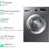 Samsung 7.0 Kg WW70R22EK0X/TL 5 Star Ecobubble Technology Energy Mode Hygiene Steam with Inbuilt Heater Digital Inverter Motor Fully Automatic Front Loading Washing Machine (2024 Model, Refined Inox)