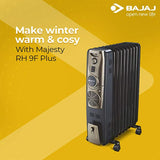 BAJAJ (260083-22) Majesty RH 11F Plus OFR-22 Oil Filled With Fan, Room Heater (Black & Golden)