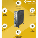 Bajaj 2900 W (260087) Majesty RH 13F Plus OFR 13 Fin with 400W PTC Ceramic Oil Filled Room Heater (Black)
