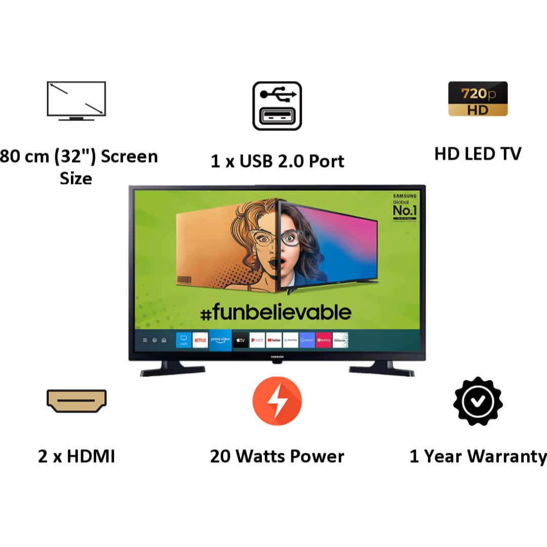 Samsung 80 Centimeter (32) UA32T4050ARXXL HD Ready LED TV (2020 Model, Black)