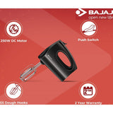 Bajaj 250 W (410181) Majesty HM01 Hand Blender with 250 W Motor, Stainless Steel Dough Hooks  Hand Blender (Black)