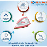 Bajaj 1000 W (440307) Majesty Canvas American Heritage Non-Stick Coated Soleplate Dry Iron (Pink)