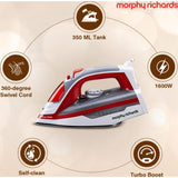Morphy Richards 1600 W Ultra Glide (500071) 350 ML Steam Burst with Teflon Coated Soleplate,  Steam Iron (Red & White)