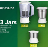 Philips 500 W HL1632/00 Fruit Filter With 3 Jars Juicer Mixer Grinder (White with blue accents)