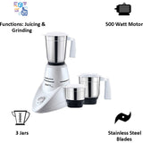 Morphy Richards 500 W Aero New (640089) 3 Jars Mixer Grinder (White)
