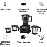 Faber 1000 W FMG Candy 1000 3J+1PC BK 4 Jars Mixer Grinder (Black)