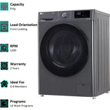 LG 7.0 kg FHV1207Z4M.ABMQEIL5 Star Inverter Wi-Fi with AI DD Technology & Inbuilt Heater Fully Automatic Front Loading Washing Machine (Middle Black)