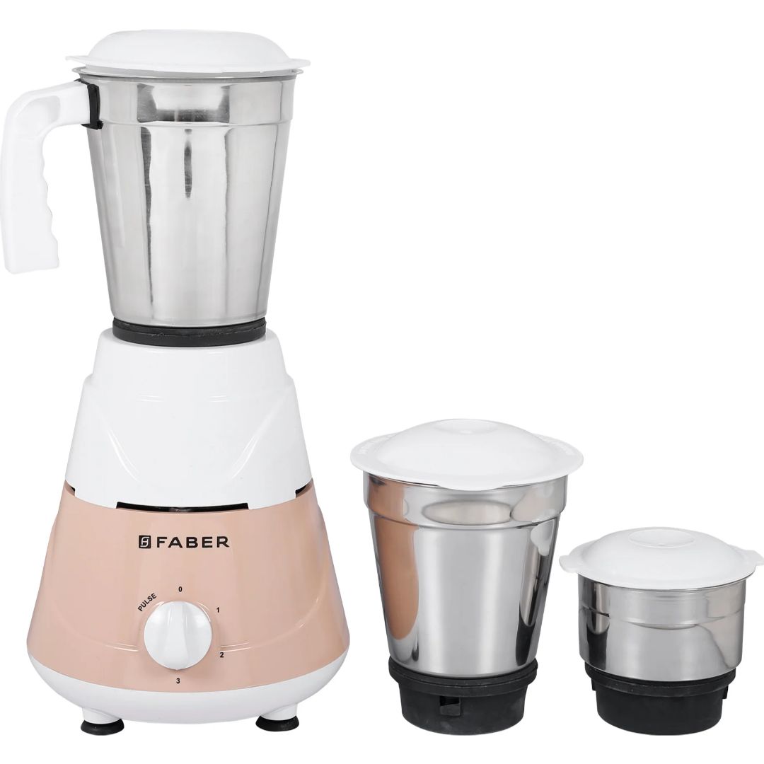 Faber 3 Jars FMG MARVEL 500 W 3J PW 500 W Low Noise copper motor with Clip Lock Jars and Blades Mixer Grinder (Peach and White)