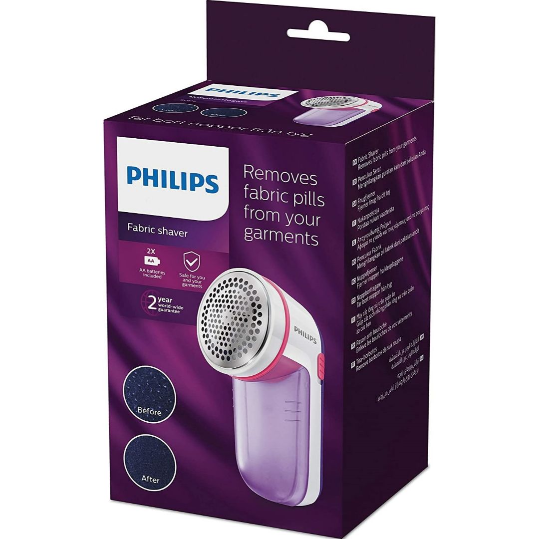 Philips GC026/30 Woolen Sweaters, Blankets, Jackets, Carpets, Curtains  Fabric Shaver Burr/Pill/Lint Remover (White & Pink)