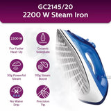 Philips 1.7 L GC2145/20, Easy Speed 2200 W Durable Ceramic Soleplate, Plus Steam Iron (Blue)