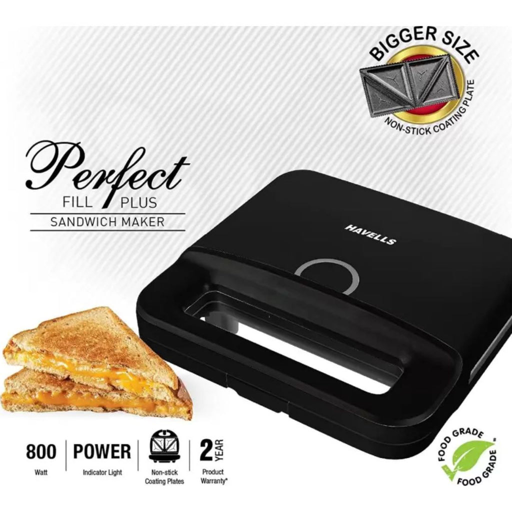 Havells 2 Slice GHCSTDTK075 800 W Perfect Fill Plus Sandwich Toaster