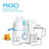 HAVELLS 500W GHFJMBAB050 (rigo 3jar) 3 Jars, Juicer Mixer Grinder (White & Blue)