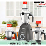 Havells 3 Jars GHFMGDPE080 Power Hunk 800 W Hands Free operation, SS-304 Grade Blade Mixer Grinder (Grey)
