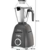 Havells 3 Jars GHFMGDPE080 Power Hunk 800 W Hands Free operation, SS-304 Grade Blade Mixer Grinder (Grey)